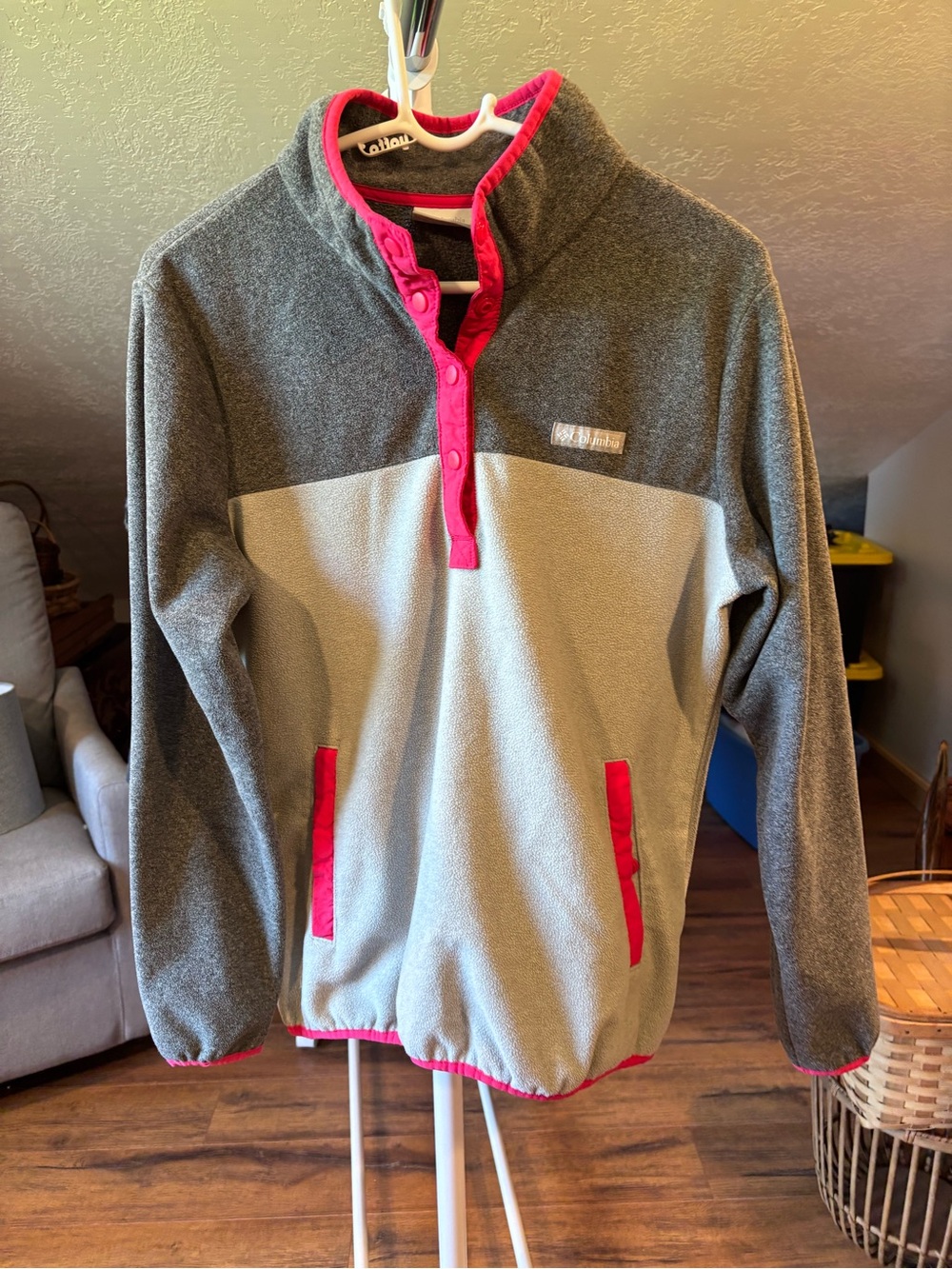 Columbia Gray & Pink Two-Tone Snap Pullover Fleece